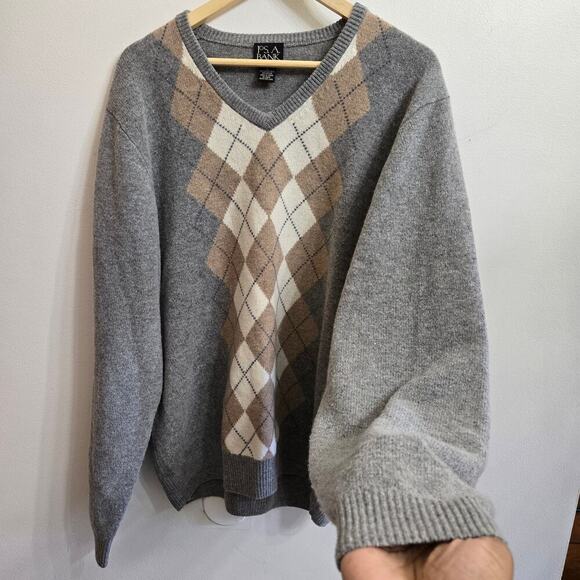 Jos. A. Bank Vintage Argyle Lambswool V-Neck Sweater L Academia Preppy Old Money - Picture 3 of 11